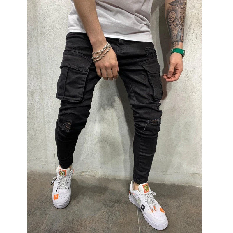 High-quality Black Cargo Jeans Elastic Slim - Image 5
