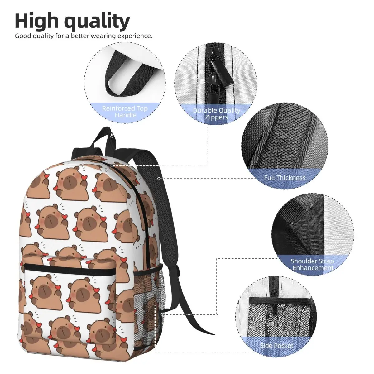 Cute Capybara Be Cappy Backpack Daypack Large Capacity Boys Girls BookBag School Bag Shoulder Bags for Men Women