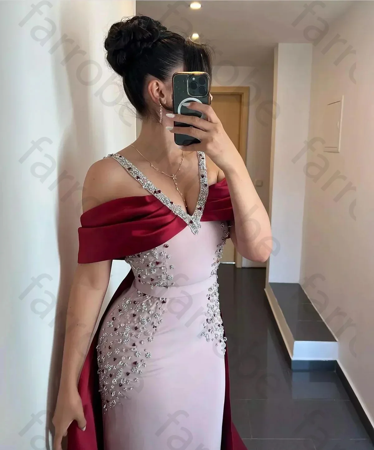 Customized V-neck Celebrity Formal Evening Dresses Sweetheart Birthday Homecoming Grace  Cloak Mermaid Prom Party Gown for Women