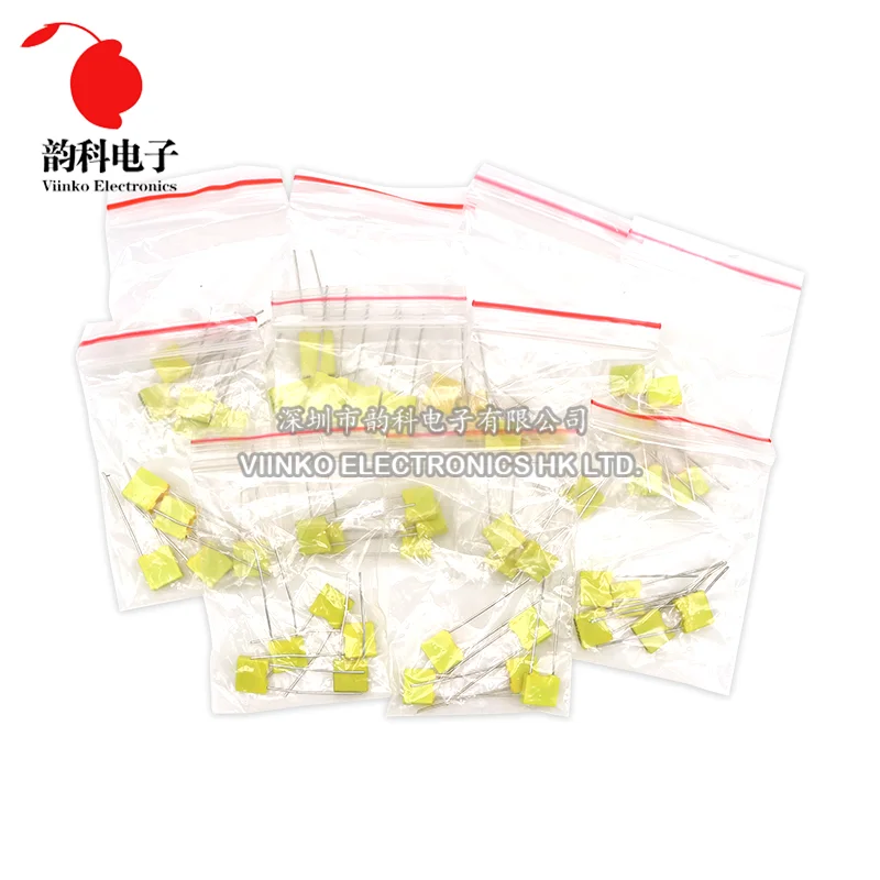 50pcs 100V Correction Capacitor Kit 10ValuesX5pcs Safety Plastic Film Set 102J 152J 332J 472J 103J 333J 473J 104J 224J 474J