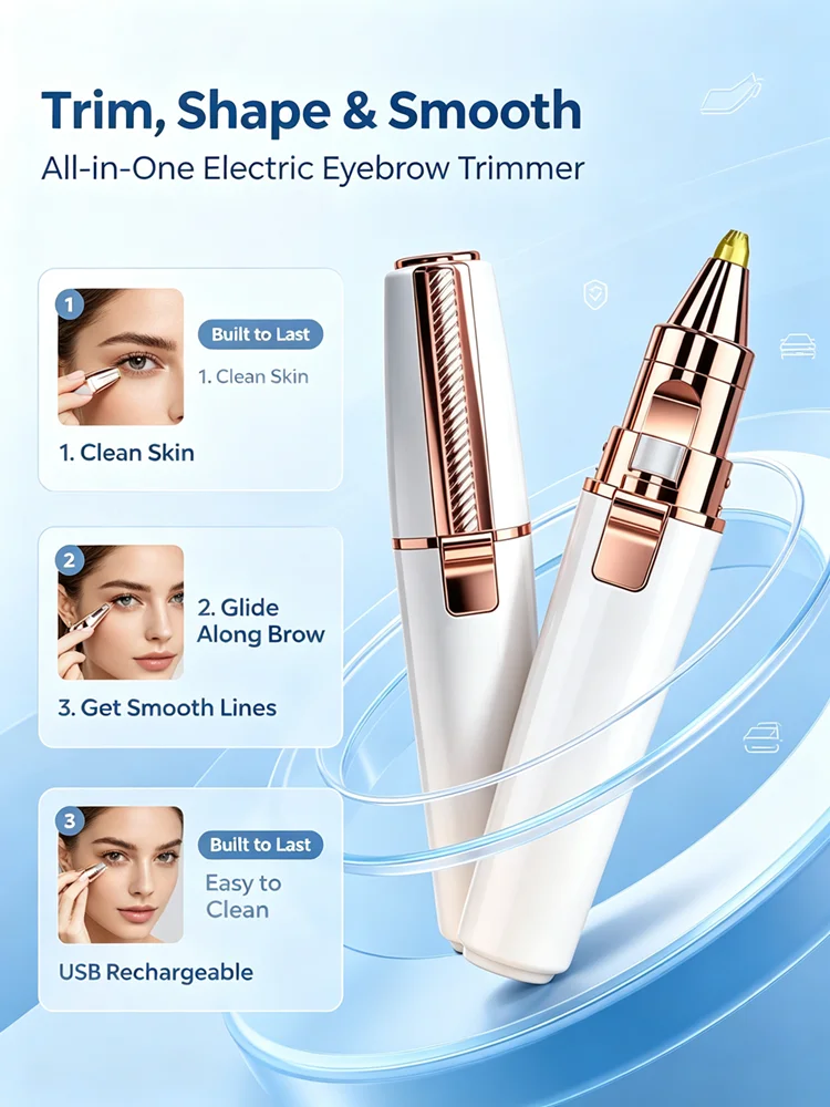 Mini 2-in-1 Eyebrow Trimmer And Facial Hair Remover Painless Razor with Built-in LED Light for Makeup - Facial Grooming Tool