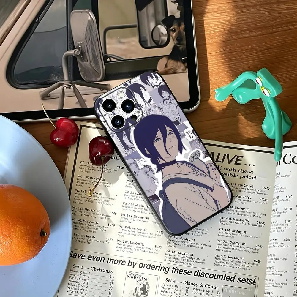 Funda de Teléfono Anime Chainsaw Man Reze para iPhone 17 16 15 14 13 12 11 Plus Mini Pro Max, Funda Protectora Negra Suave a Prueba de Golpes