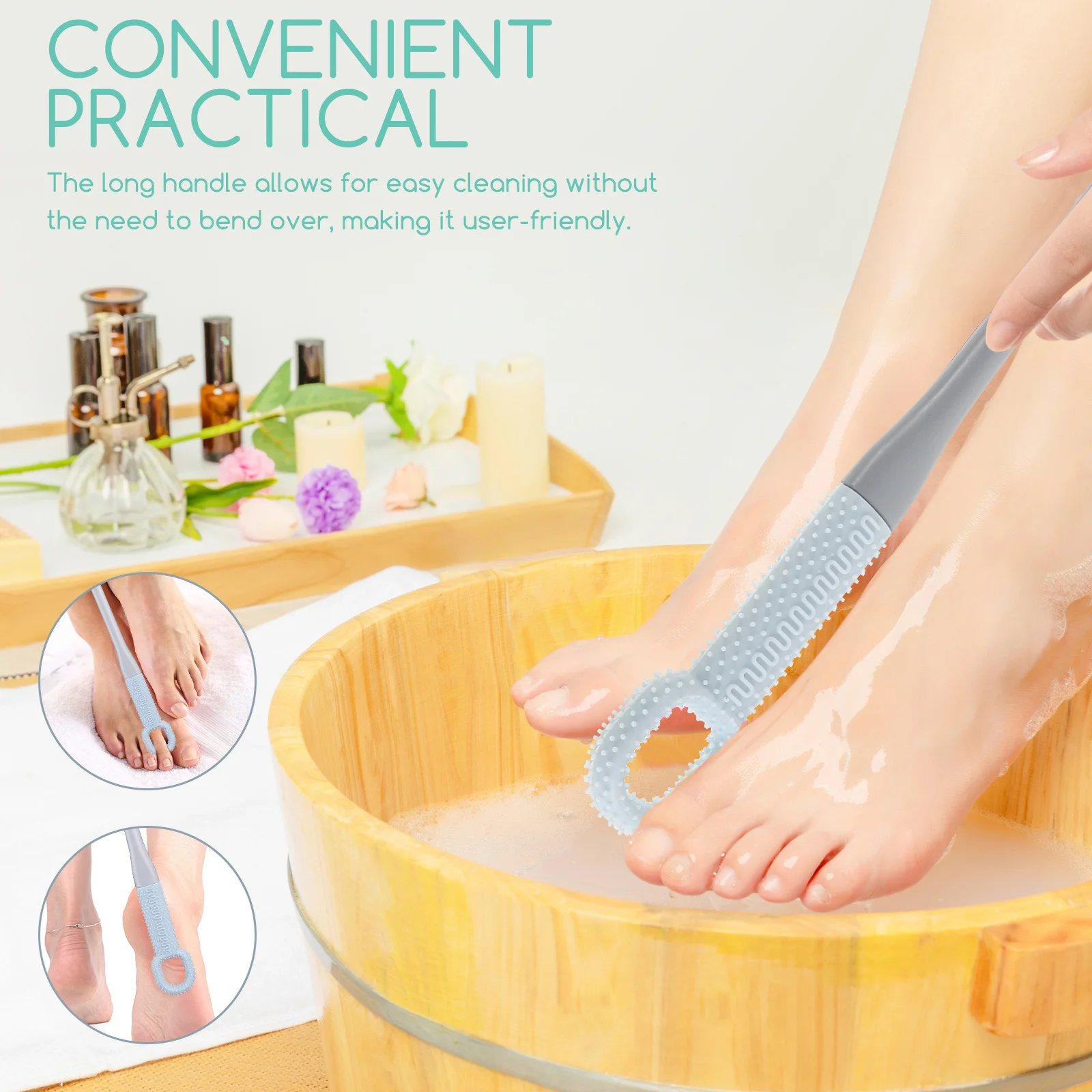 فرشاة تنظيف أصابع القدم بمقبض طويل، أداة تنظيف القدم الناعمة، إزالة الجلد الميت، تصميم حجر الخفاف لأداة العناية بالقدم المسنين #6