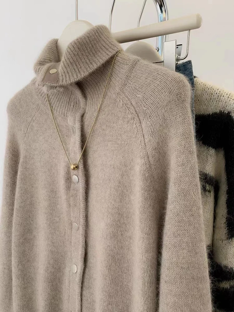 Turtleneck Sweater Coat Autumn Winter New Lazy Style Knitted Cardigan Woman\'s Clothes Korean Fashion Loose Warm Sweaters