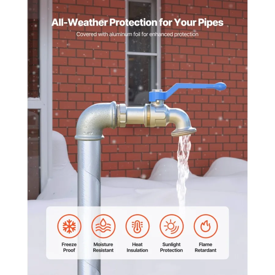 ฉนวนท่อห่อ 32.8FT x 2 นิ้วพร้อมฟอยล์อลูมิเนียมมีกาวในตัว