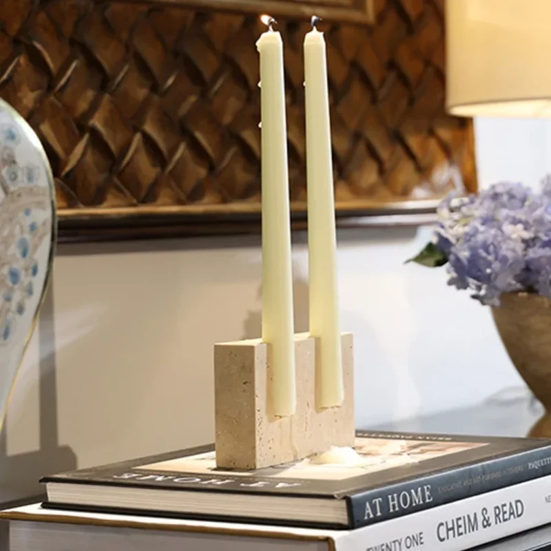【Premium】Natural Marble Support Frame, Candle Holder, Vintage Limestone Candle Holder, Living Room Desktop Decoration Ornament