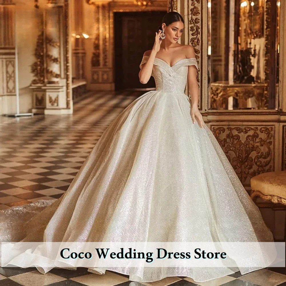 Customized Luxury Sparkle Off The Shoulder Bridal Gown Princess  Graceful Ball Gown Wedding Dress Sweetheart Vestido De Noiva