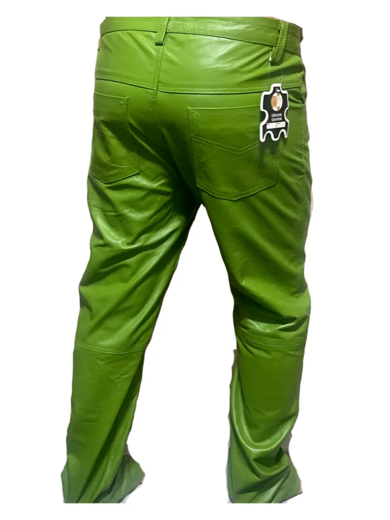 Leather Pants Men's Jeans Style Multi-pocket Motorcycle Green Pants European and American Fashion Trends