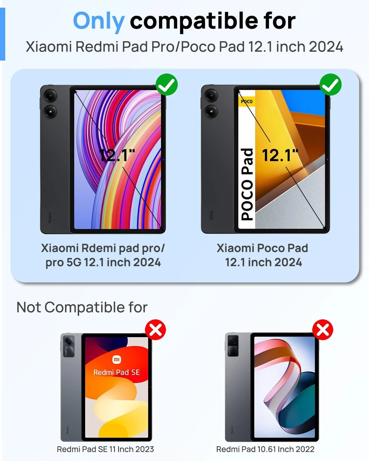Protective Film for Xiaomi Poco Pad 12.1inch 2024 HD with Camera Tempered Glass 9H Hardness Anti-scratch for Redmi Pad Pro 12.1