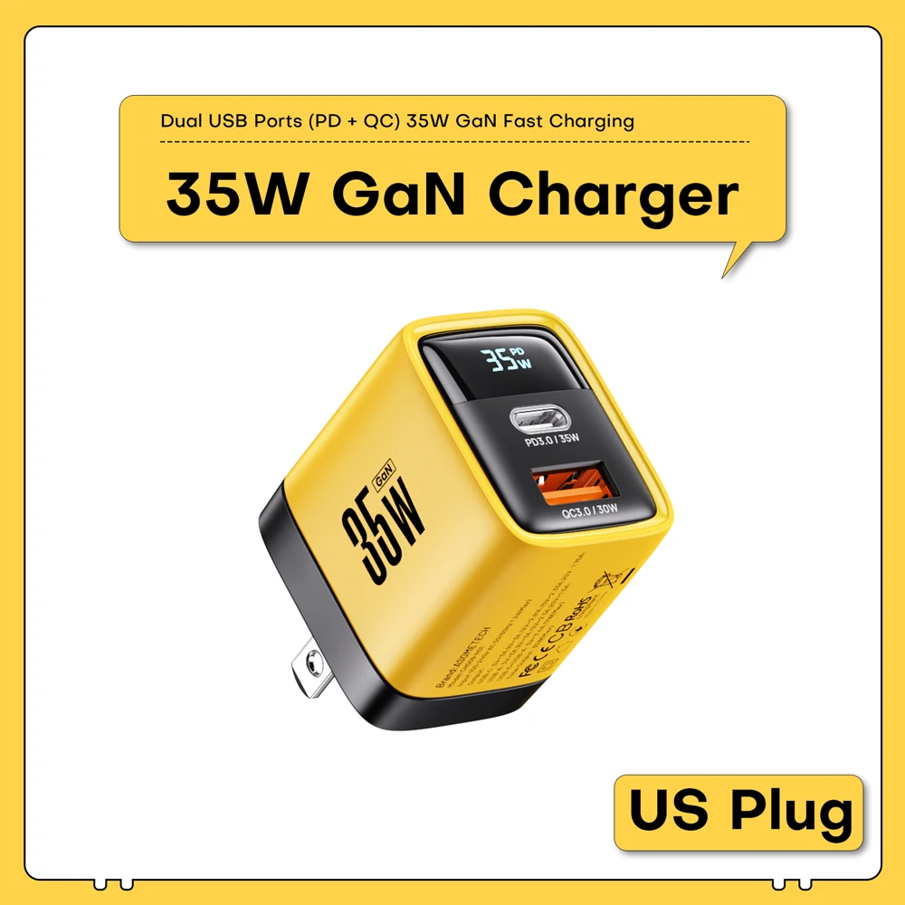 35 W GaN Ladegerät LED-Display USB-Ladegerät für IPhone 14 Pro Samsung Xiaomi IPad Pro PD 3.0 QC 3.0 Schnellladegerät USB C Schnellladung