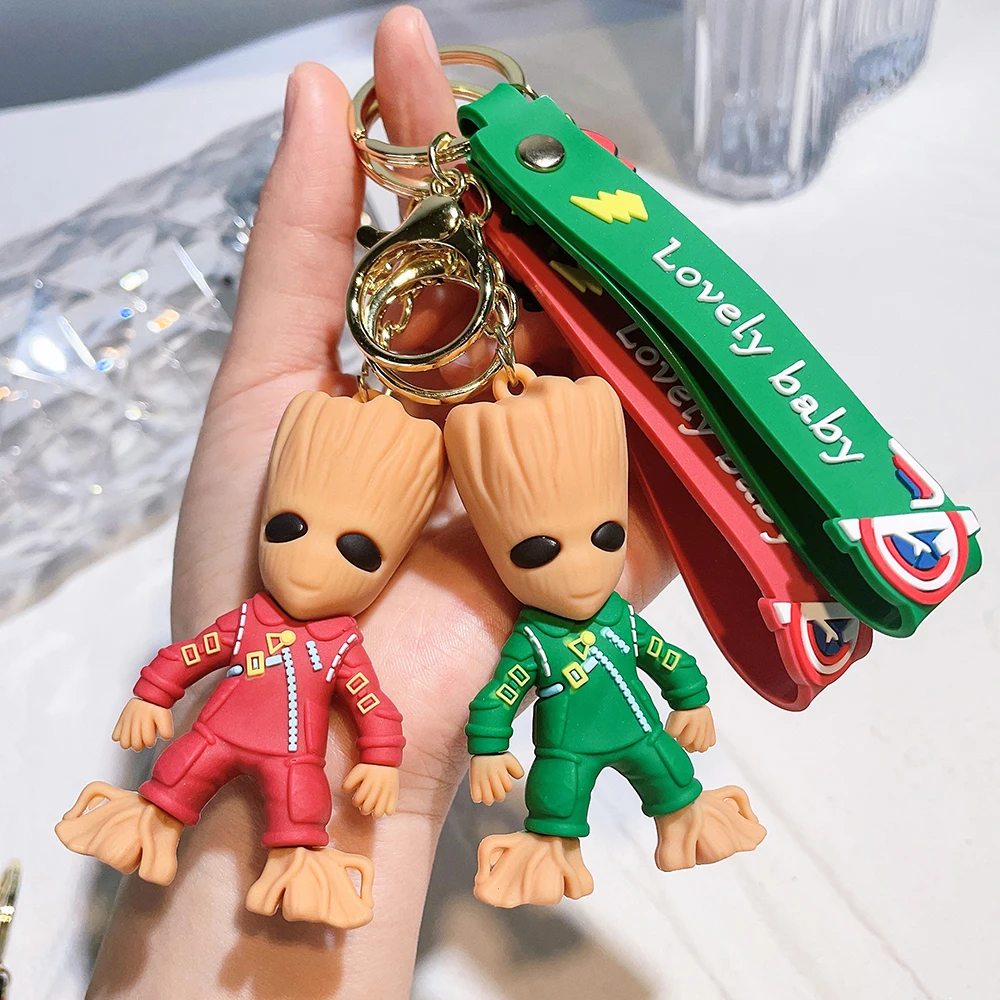 Marvel Movie Guardians of the Galaxy Pendant Keychain Cute Groot Rocket Raccoon Silicone Keyring for Women Bag Accessories Gifts