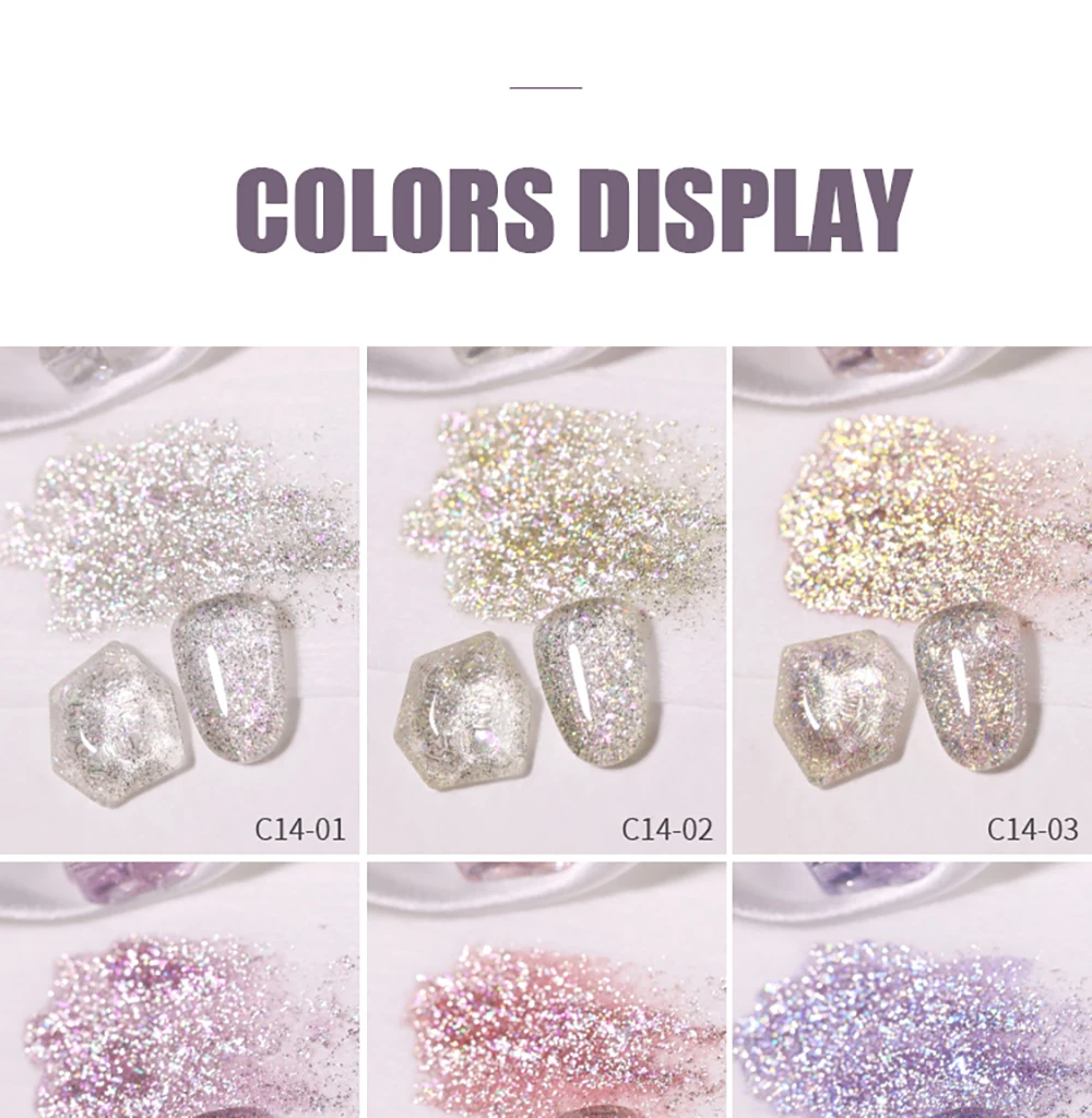 Vendeeni 24 Farben Hochdichter Glitzer-Nagelgel-Lack, Glänzender UV-Gel-Lack für Nagelkunst, Funkelnder UV-Soak-Off-Gel-Lack – Detail 9