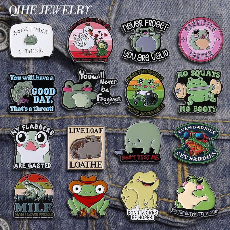 Funny Cute Frog Quotes Enamel Pins Don't Test Me Frog With Knife Animal Brooches Lapel Badge Cartoon Jewelry Gifts For Friends