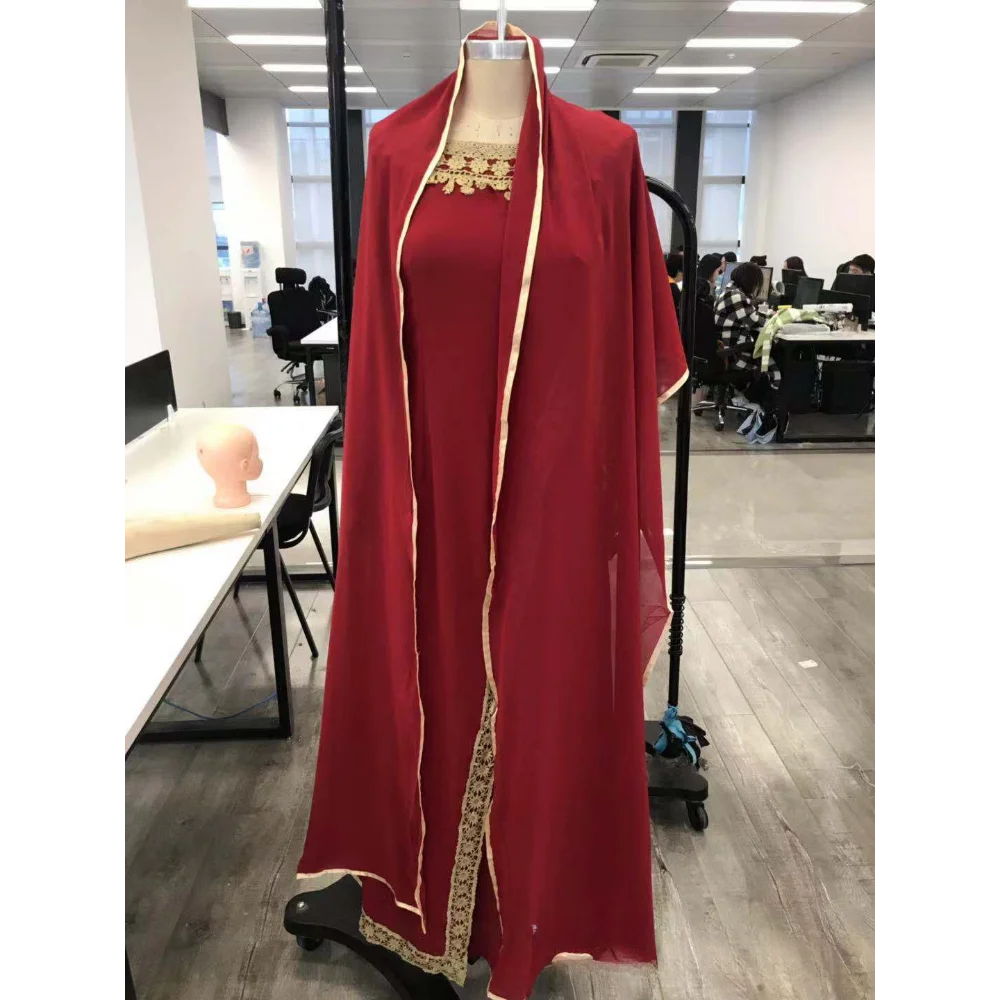 Sukienki maxi dla kobiet Retro koronkowa patchworkowa nieregularna sukienka wokół szyi z długimi rękawami Cape szyfonowe długie sukienki