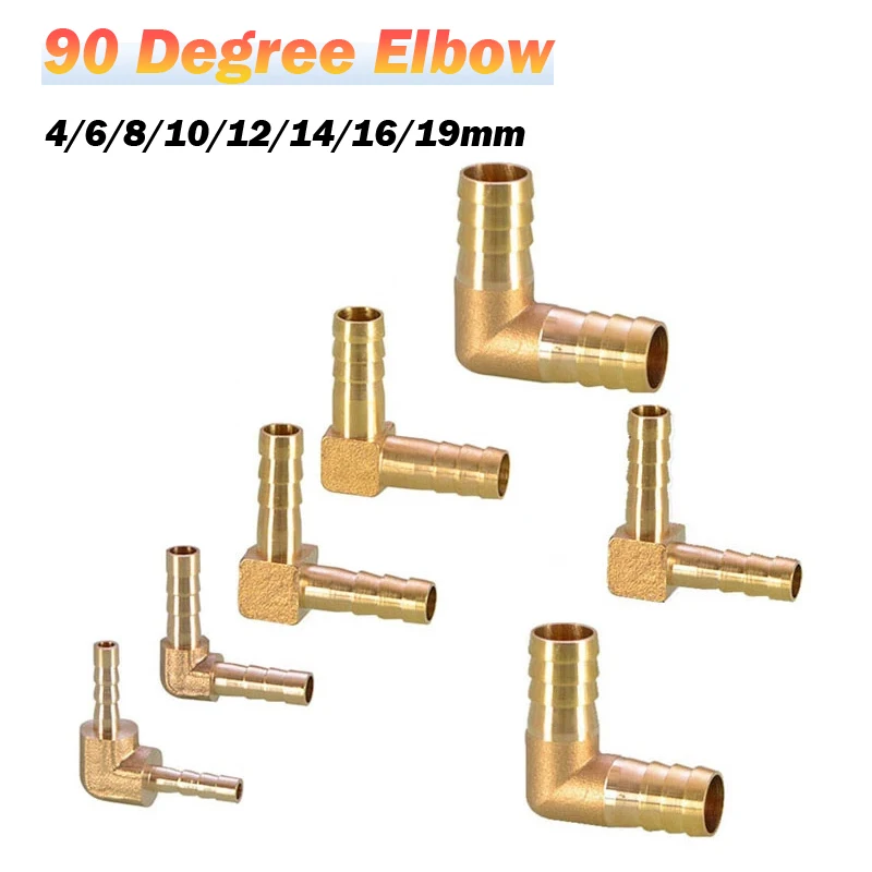 1~20pcs 90 Degree Elbow Brass Barbed Joiner Reducer Connector Pipe Hose Air Fuel Water Pipe Fitting OD 4/6/8/10/12/14/16/19mm