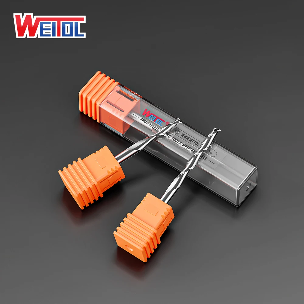 WeiTol 카바이드 엔드밀 CNC 라우터 비트, 더블 플루트 밀링 커터, 5A 3.175mm 1/8 인치 섕크, 2 플루트 나선형 비트