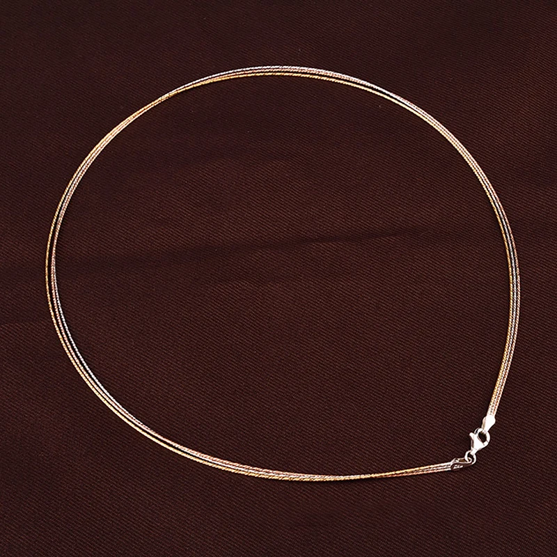 MIQIAO Real 925 Sterling Silver Necklaces For Women Italy Chain For Girls Jewelry Tricolor Three-Colour Choker 40 45 CM Luxury