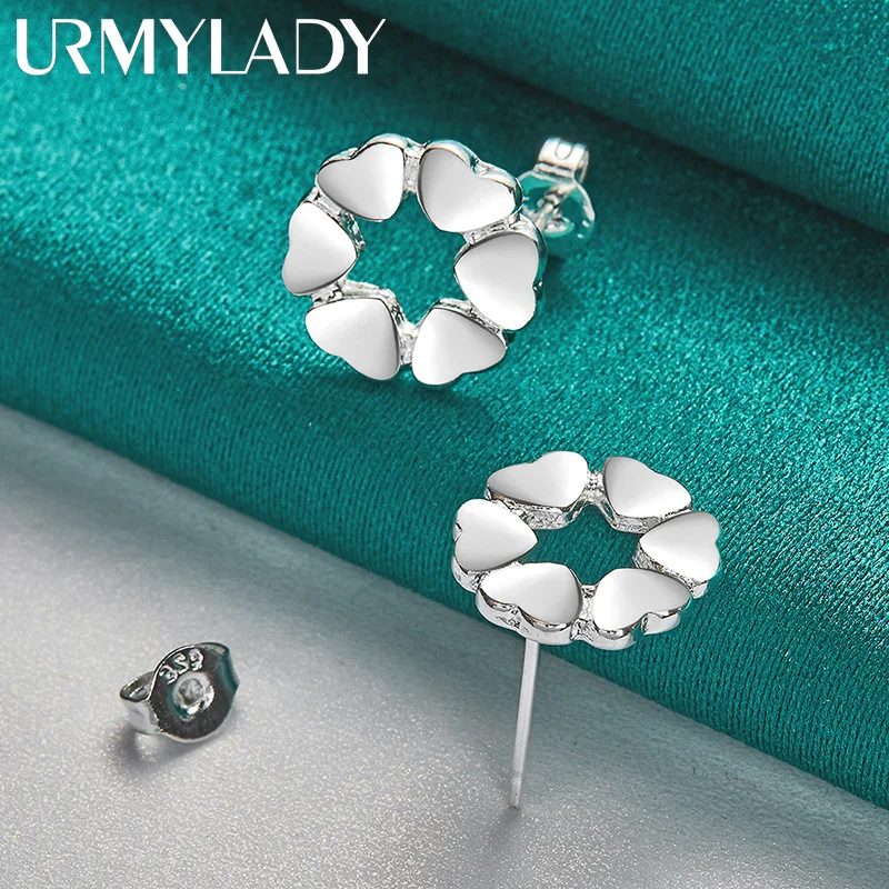 

URMYLADY 925 Sterling Silver Heart Flower Stud Earrings For Women Fashion Wedding Engagement Party Jewelry