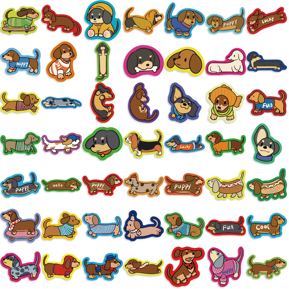 50Pcs Cartoon Dachshund Graffiti Stickers for DIY Desk Guitar Computer Refrigerator Creative Sausage Dog Waterproof Sticker﻿