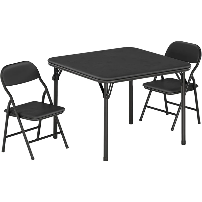 3-Piece Kids Folding Table and Chairs Set, Square Table | Foldable Children's Activity Table & Chair Set, Upholstered Chairs, Waterproof PU Top, No Assembly, Toddler Furniture
