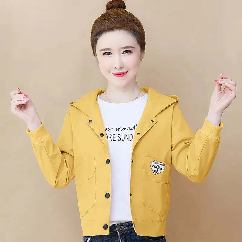 Little Women\'s Short Coat 2024 Spring Autumn New Female Loose Fashion Western Jacket Joker Jacket Baseball Hooded Overcoat