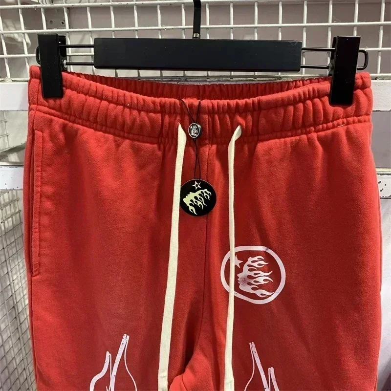 Algodão puro Red Flare Calças, Logotipo Jogger Impressão, Drawstring Sweatpants, Conjunto de agasalho extragrande alta qualidade