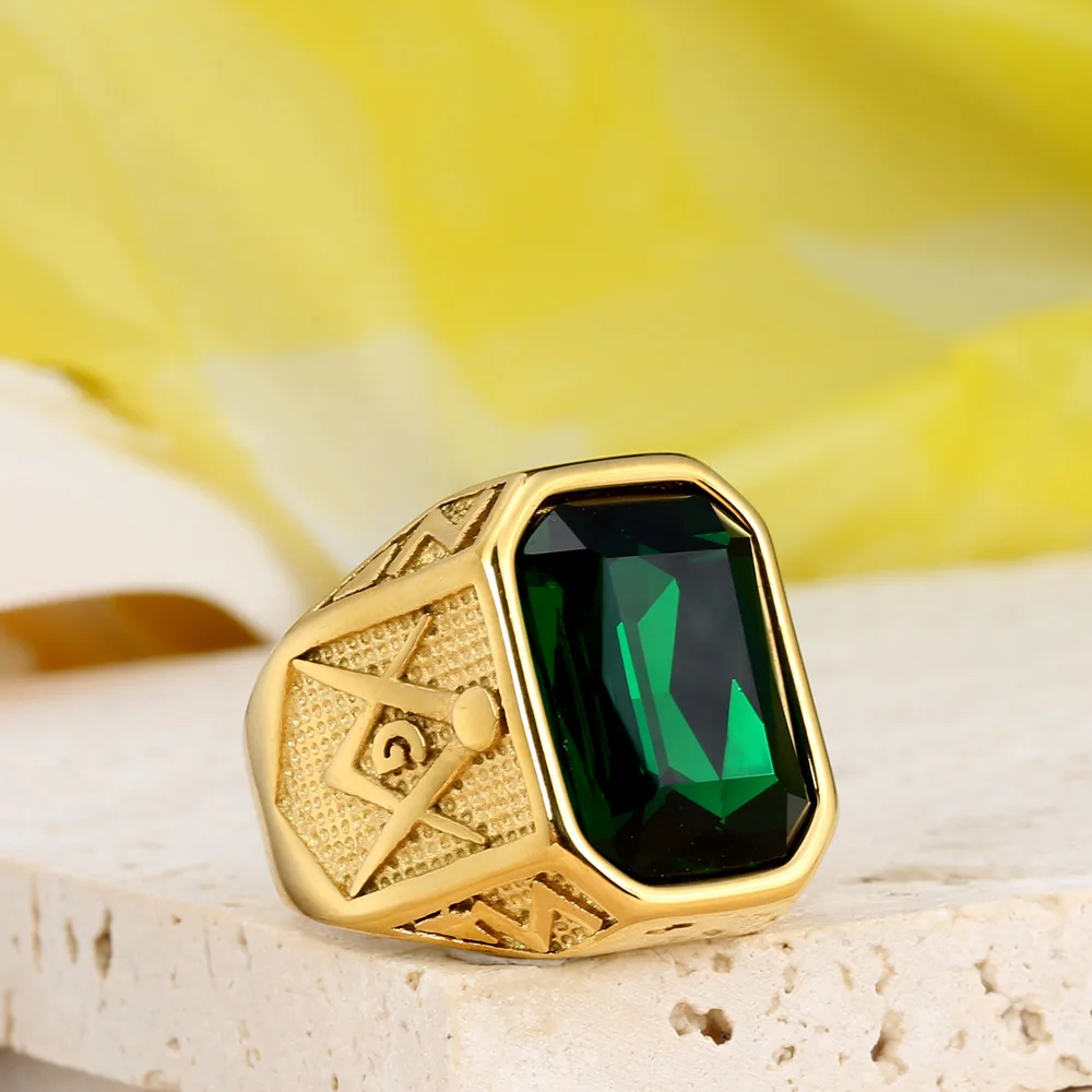 Punk Hip Hop Blue Green Black Red Stone Rings Men Fashion Retro Masonic Letter G Stainless Steel Ring Charm Jewelry Wholesale - Image 5