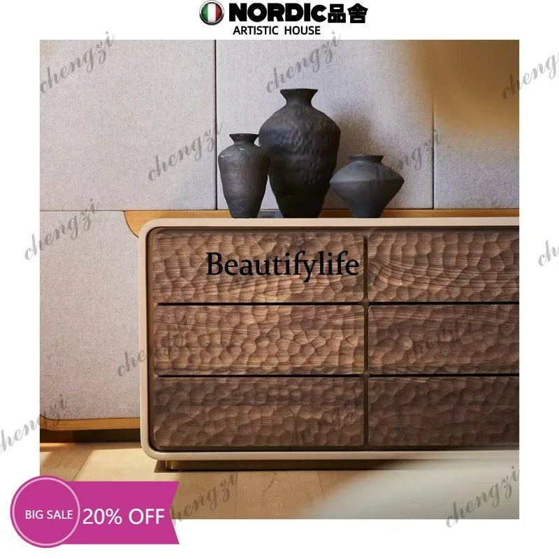 9344 Wabi-sandy wind creative solid wood chest medium ancient style hammer pattern designer nine chest cabinet storage cabinet