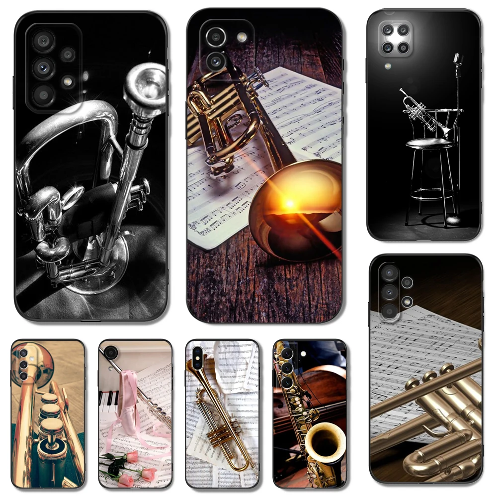 Black tpu Case For Samsung galaxy A54 A34 A14 5G A04 NOTE 20 10 9 PLUS ultra+ cover Piccolo Trumpet Brass Instruments