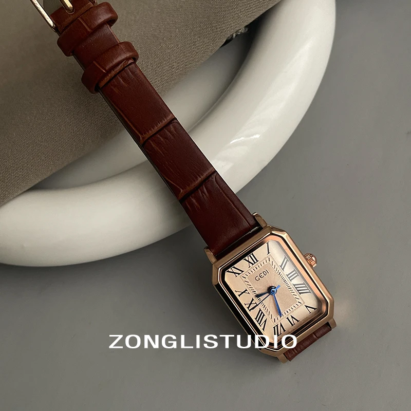 Fashion Rectangle Quartz Wrist Watch for Women Luxury Brand Roman Dial Leather Strap Ladies Watches Clock Reloj Mujer