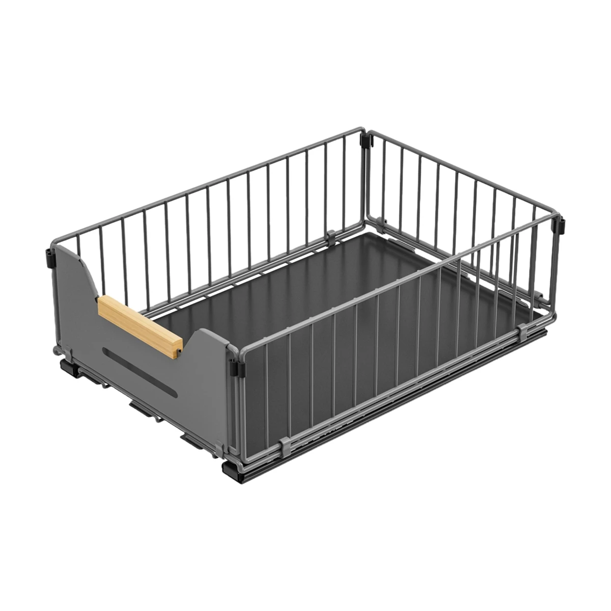 Sliding Kitchen Cabinet Basket with Pull Out Feature Sturdy Iron and Wood Construction for Long Term Use and Secure Storage