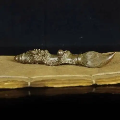 Chinese Antique Bronze Panlong Pen Decorative Statue