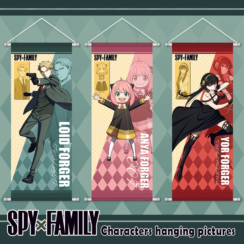 spy-family-anime-scrolls-posteres-jol'ania-decoracoes-bimensionais-fotos-penduradas-ao-redor-da-familia-posteres-de-tecido-de-seda