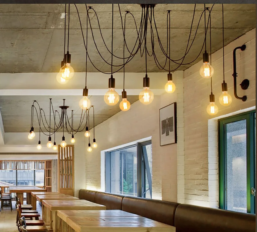 Modern large spider ceiling chandelier E27 black retro chandelier, DIY shape dining room living room bedroom hotel lamps