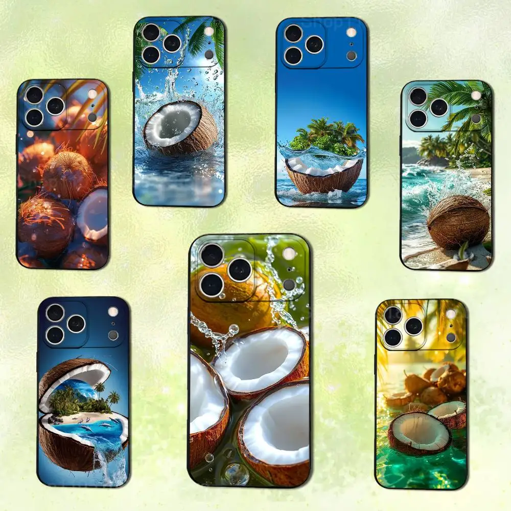 

Fruits Coconut Tropical Phone Case For iPhone 14,13,17,12,11,16,15,Plus,Pro Max,XS,X,XR,SE,Mini,Soft Silicone Black Cover