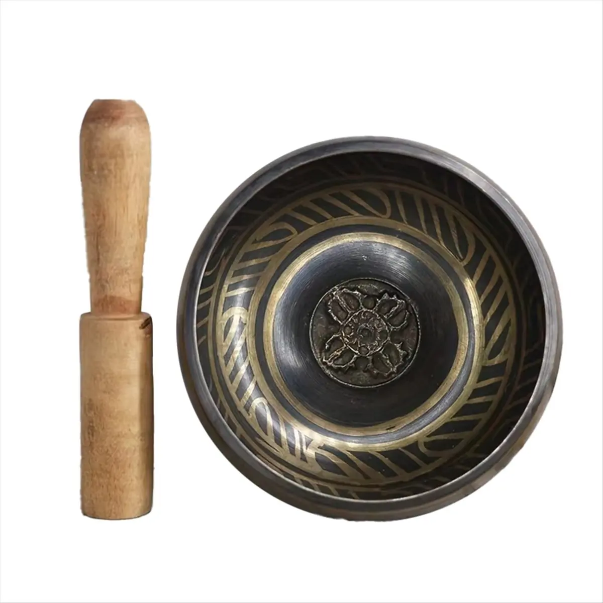 T34C Tibetan Singing Bowl 8cm Size Scripture Bowl Helpful for Meditation Yoga Relaxation Chakra Healing Prayer