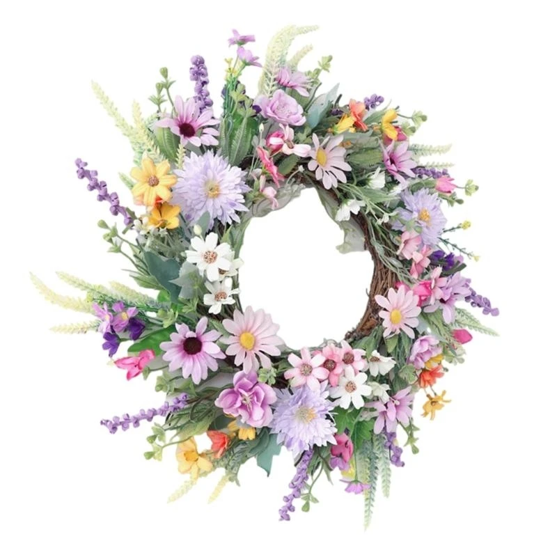 Artificial Flower Wreath for Front Door Farmhouses Spring Wreath Decoration 15UB