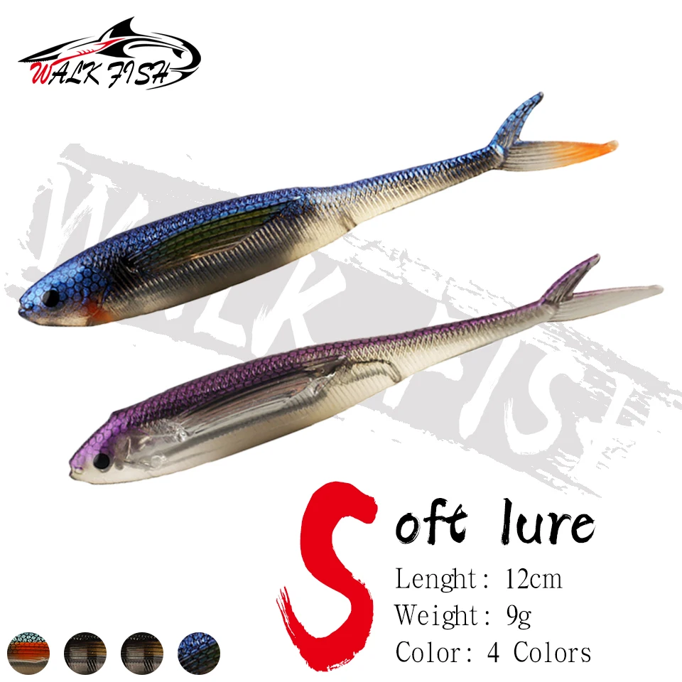 WALK FISH 1PCS 9g 12cm Lebensechte Weiche Köder Salzwasser Swimbait Lockt 3D Druck Duckfoot Fisch geschnitten Schwanz Gabel Schwanz Fisch Meer Angeln