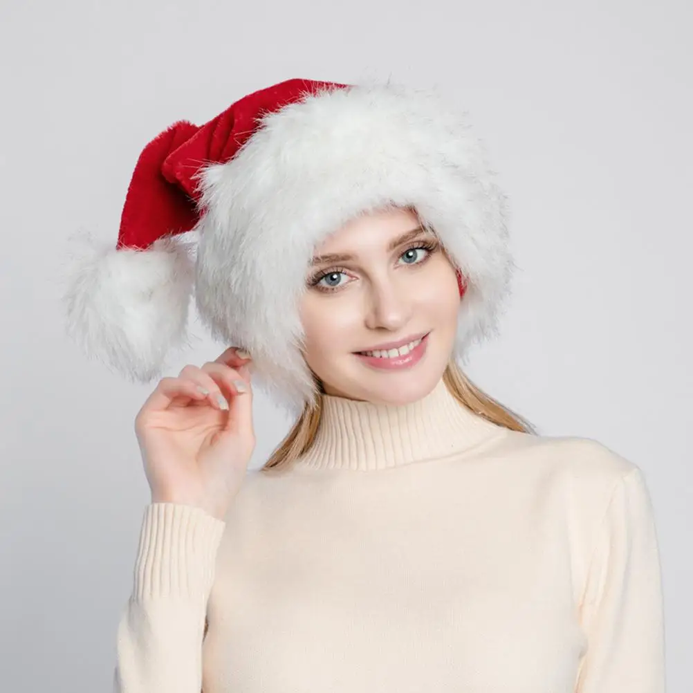 Christmas Santa Hat Red Thicken Large Fluffy Hats For Adults Men Women Warm Ski Hat Christmas Party Santa Cosplay Holiday Hats