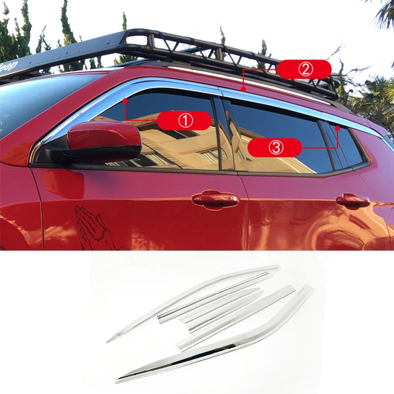 

Car accessories FIT For Jeep Compass 2017-2025 chrome waterproof Door Window Visor Vent Shades Sun Rain Guard