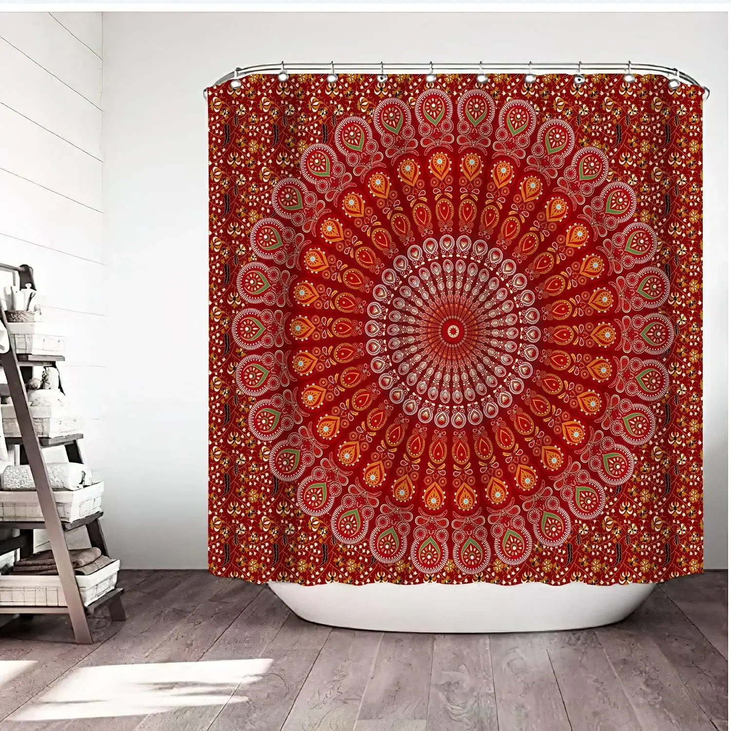 Waterproof Shower Curtain Mandala Flower Printed Bath Curtain Polyester Fabric Geometric Home Bath Decor Curtains With 12 Hooks