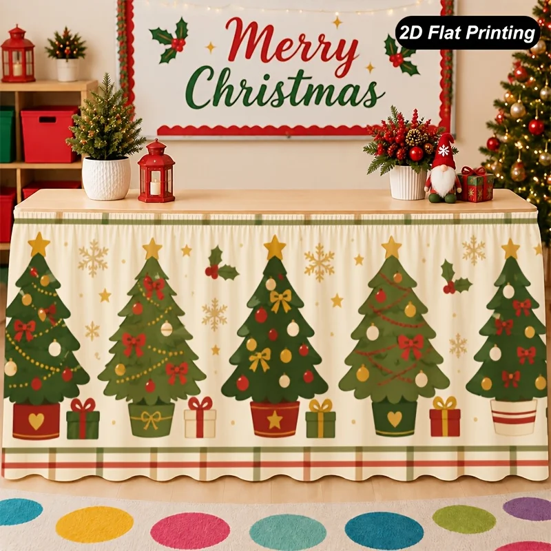 1-Piece Christmas table cloth pine cluster dinner skirt, perfect for home kitchen decoration, Christmas decoration