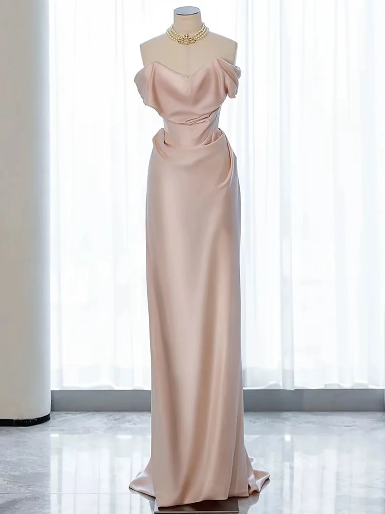 

Pink Black Evening Dress Off The Shoulder Satin Floor Length Formal Occasion Woman High-end Sleeveless Boat Neck Celebrity Gowns