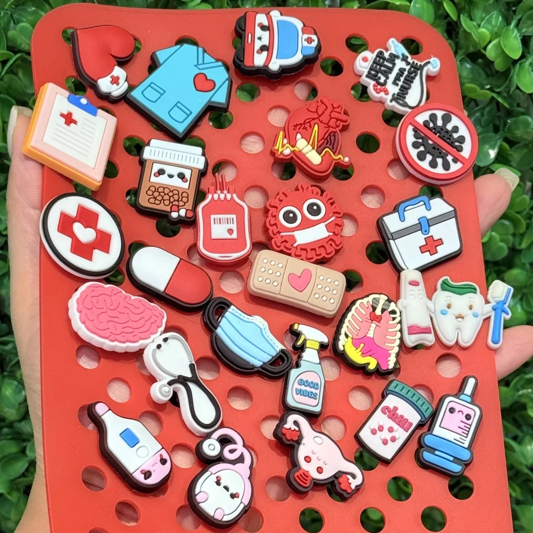 25-100pcs Medical Series Nurse Shoe Charms PVC Accessories DIY Sandals Shoes Buckle Decorations fit Wristband Party Kids Gifts
