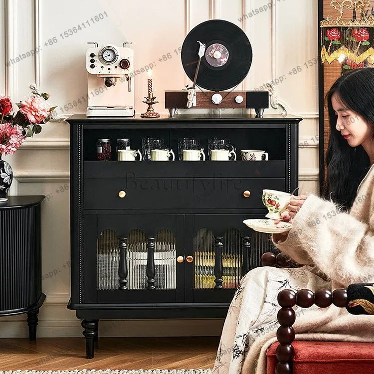 

Средневековый шкаф-тумба из массива черного дерева в ретро-стиле для чая и обеденной зоны