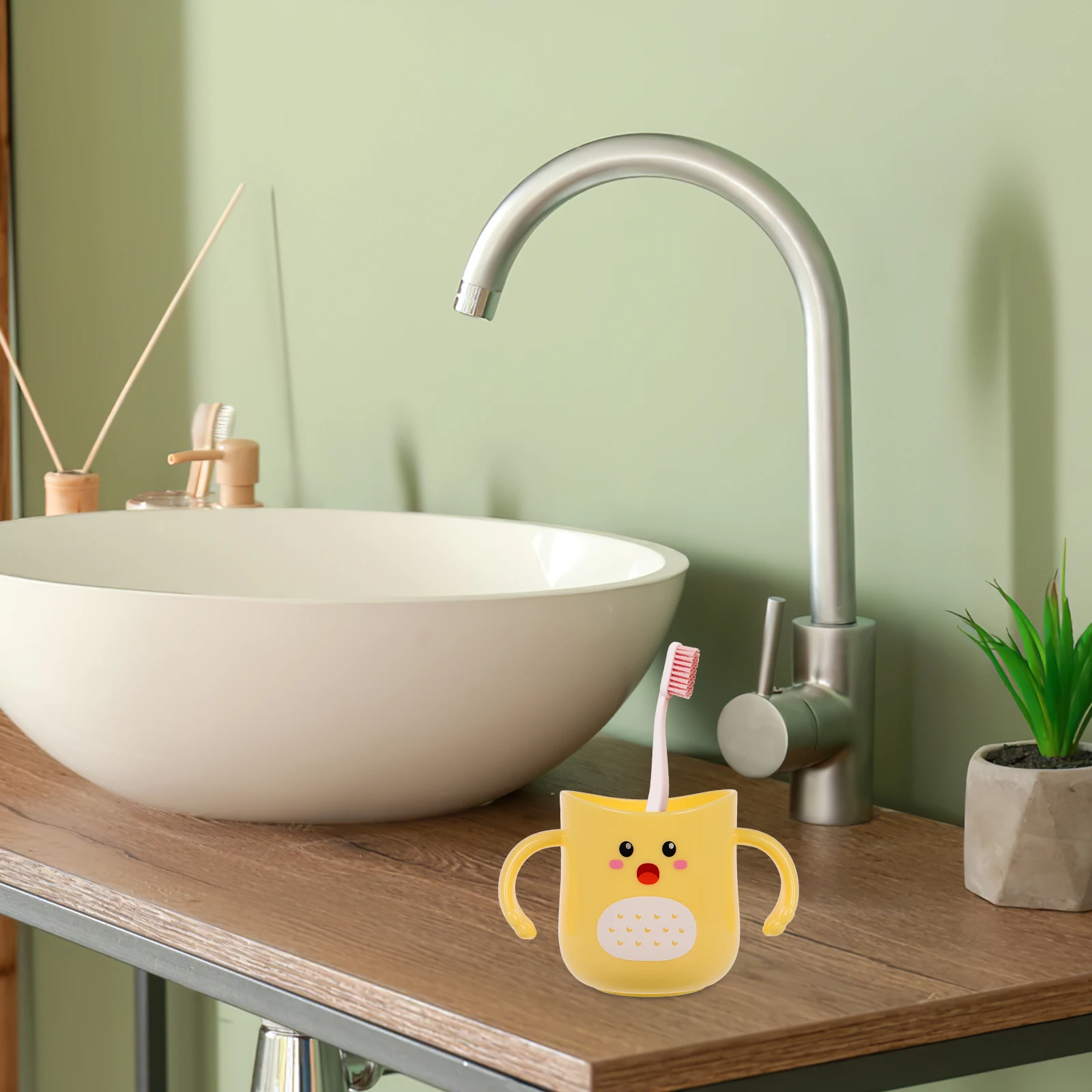 

Cute Cartoon Toothbrush Cup For Kids Unbreakable Plastic Bathroom Tumbler With Double Handles Wide Mouth Rinse Holder