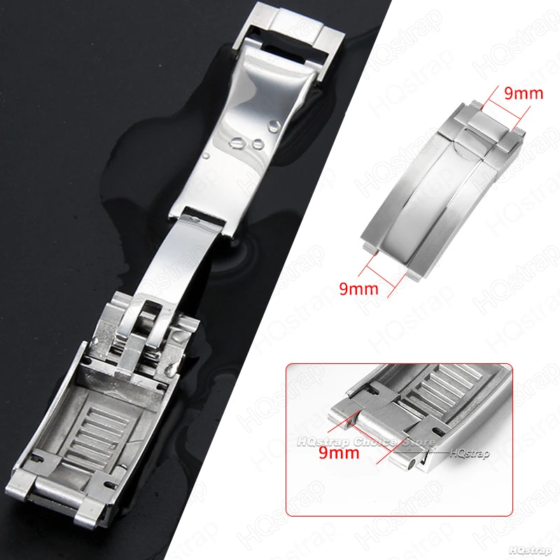 9mm Stainless Steel Buckle for Rolex Rubber Watch Strap Clasp for Daytona Double Convex Adjusted Folding Buckle Silver Button image 5