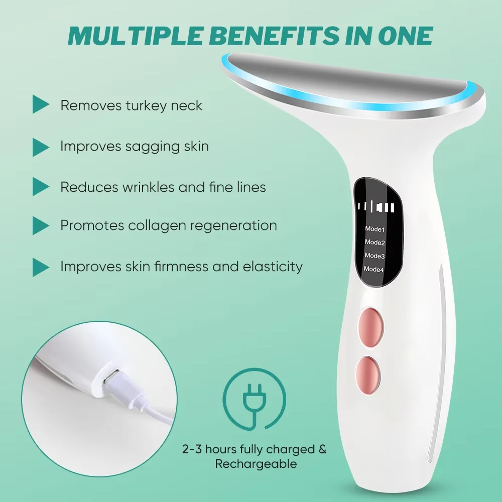 3-in-1 LED 페이셜 마사지 페이스 리프팅 머신 페이셜 넥 마사지 안티 에이징 링클 스킨 홈 페이셜 마사지 뷰티 도구