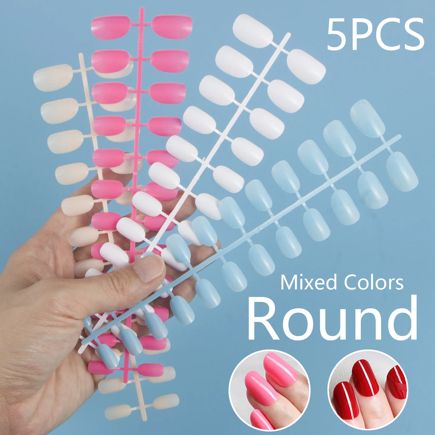 

Round Small Oval Shape 120 Pieces 5 Sets False Nail Tips Plain Color Fake Nail Tips Manicure Full Cover Press on Nail DIY