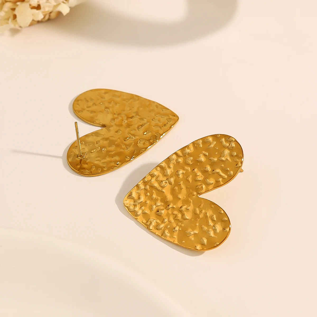 WILD & FREE 18K Gold Plated Stainless Steel Heart Stud Earrings for Women Irregular Hammered Texture Trendy Jewelry Waterproof